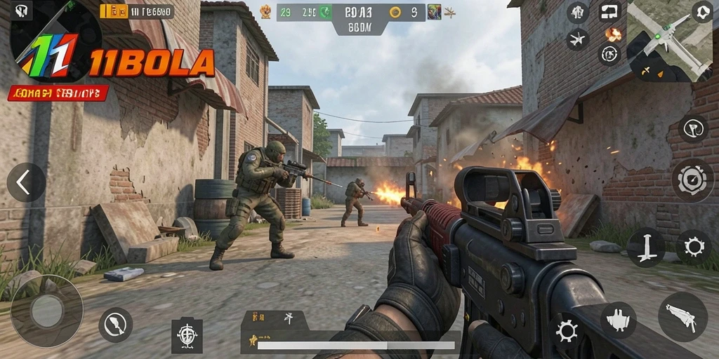 Tangkapan layar gameplay <strong>11BOLA</strong> menampilkan aksi tembak-menembak yang mendebarkan.