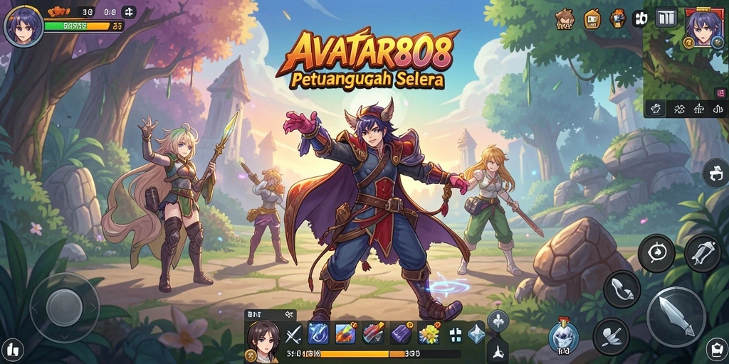 Tangkapan layar menunjukkan aksi seru dalam <strong>AVATAR808</strong>, dengan karakter anime yang berwarna-warni.
