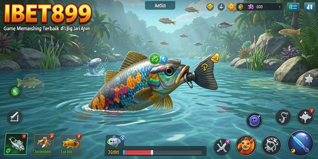 Screenshot gameplay IBET899 menampilkan momen seru saat memancing.
