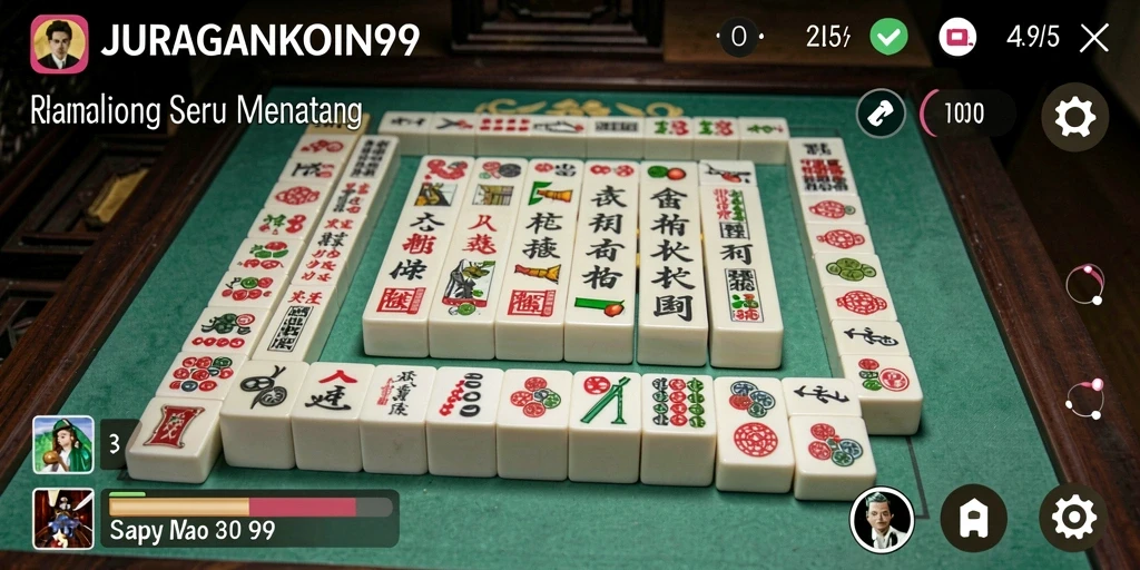 Tampilan gameplay seru di JURAGANKOIN99 yang menggugah semangat bermain Mahjong.