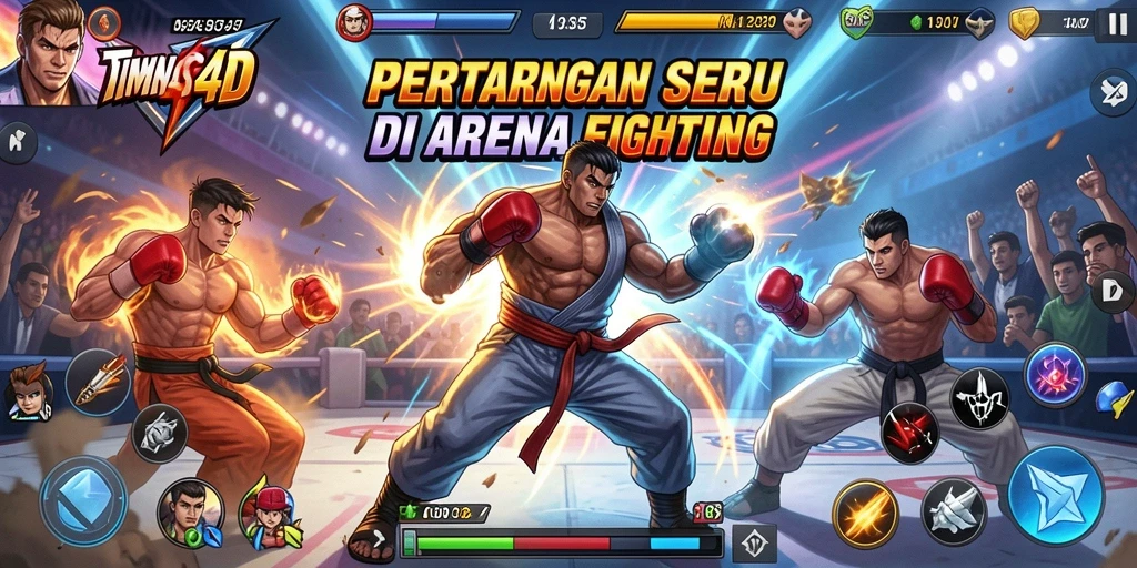 Tampilan gameplay seru dan intens dari TIMNAS4D dalam pertarungan.